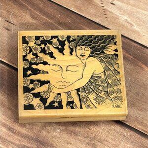 RARE 1997 STAMP OASIS 473H SUN HUG WOOD MOUNTED RUBBER STAMP STARS